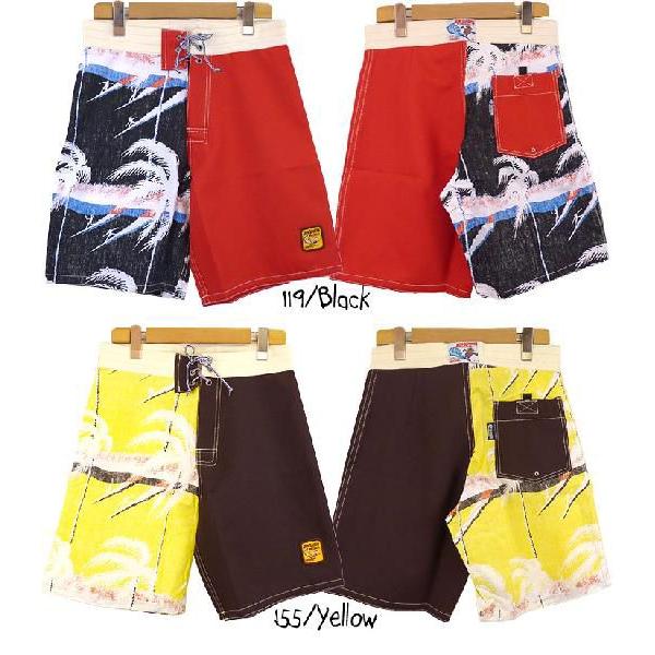 John Severson ジョンセバーソン 切替しサーフショートパンツ ヤシの木 JOHN SEVERSON（ジョンセバーソン） 切替しサーフショートパンツ ヤシ