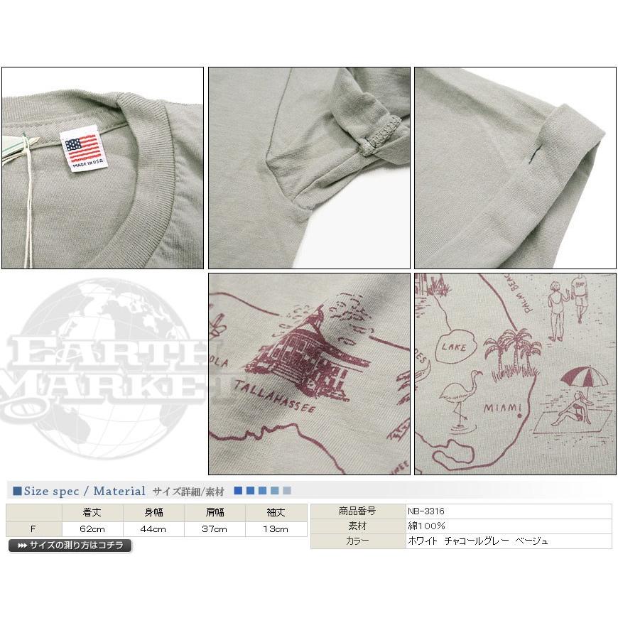 nrab BARNS Tシャツ 半袖 プリント MAP Made in USA　USA製 コットン レディース nb-3316｜earthmarket1｜03
