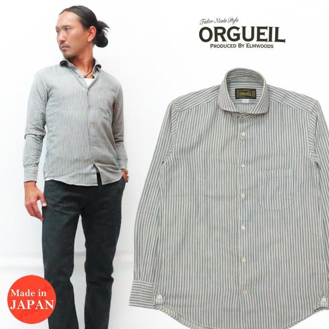 半額　　ORGUEIL 長袖シャツ M ストライプオルゲイユ ORGUEIL（オルゲイユ） ウィンザーカラーシャツ ストライプ 長袖 OR