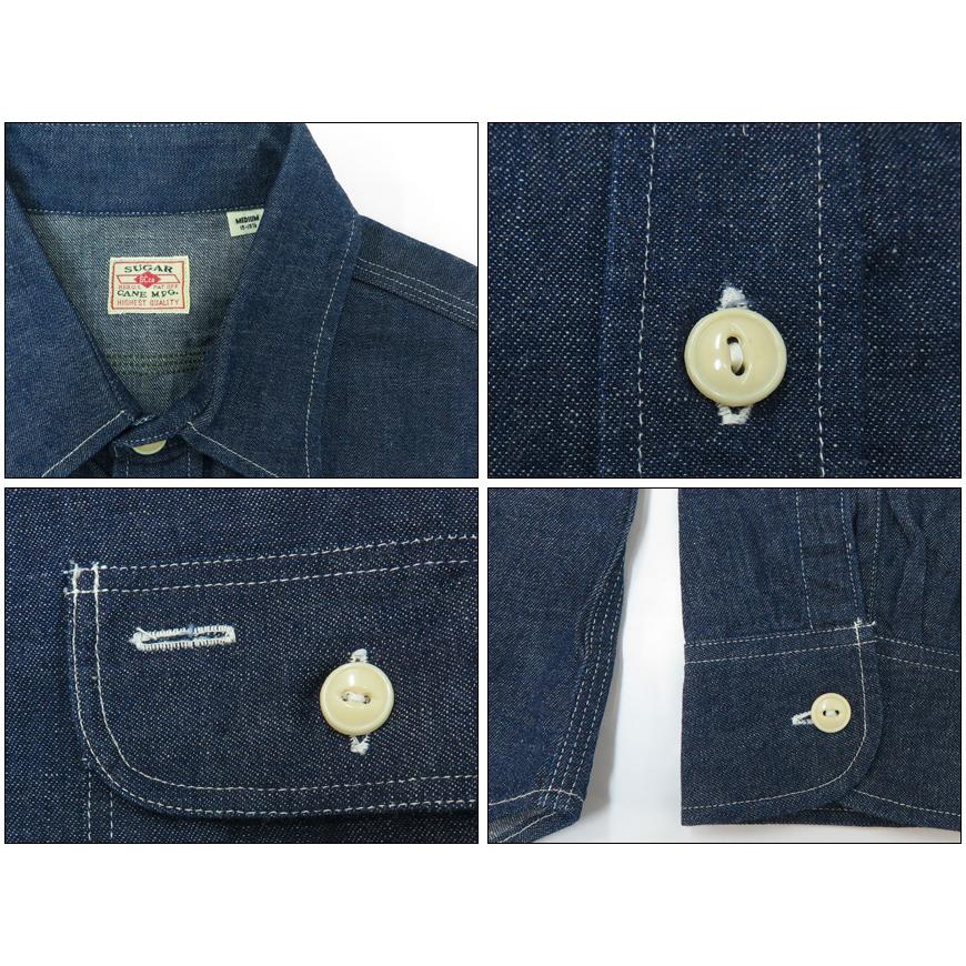 SUGAR CANE シュガーケーン 長袖 ブルーデニム ワークシャツ ネイビー