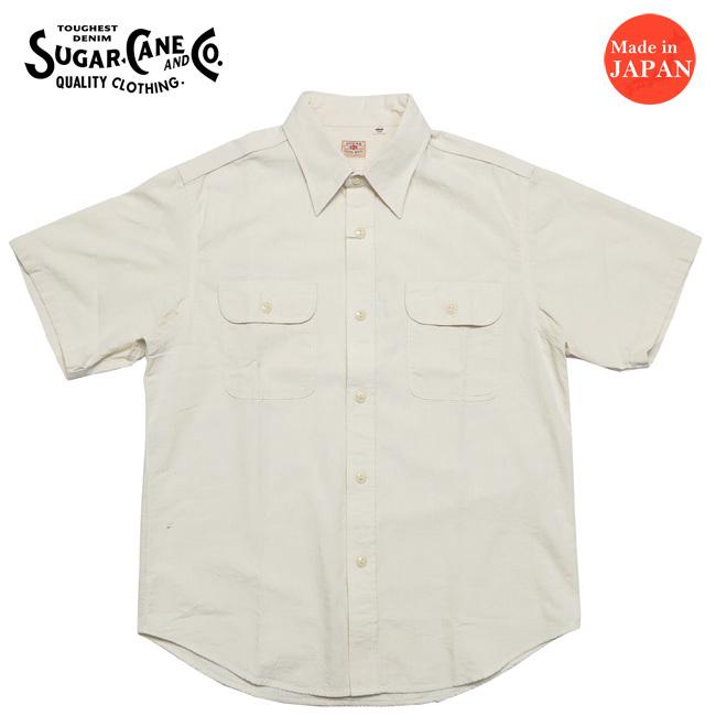 シュガーケーン SUGAR CANE 半袖 ホワイト シャンブレー ワーク シャツ SC37941 SUGAR CANE シュガーケーン 半袖 ホワイト シャンブレー ワーク シャツ