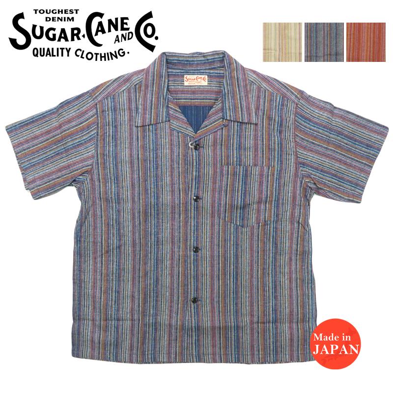 SUGAR CANE シュガーケーン 半袖 マルチストライプ オープンカラー