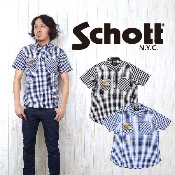 ショット Schott 半袖 ブロックチェック ボタンダウン シャツ アーバン sch3125007