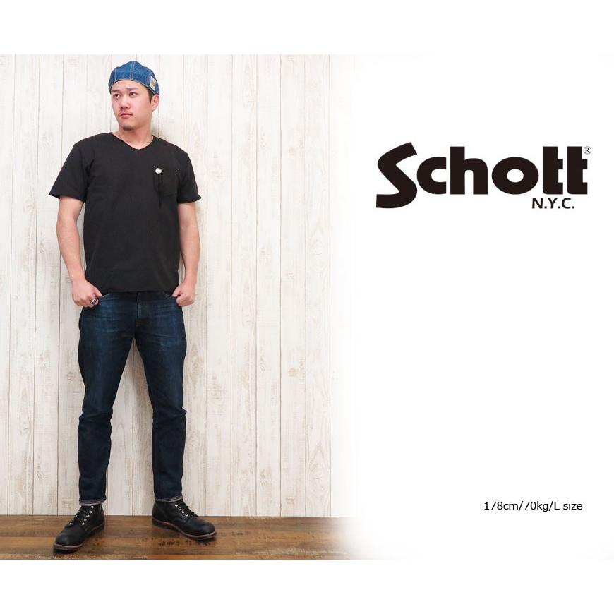 ショット Schott Ｔシャツ 半袖 レザーポケット カットオフ Vネック コンチョ sch3173011｜earthmarket1｜06