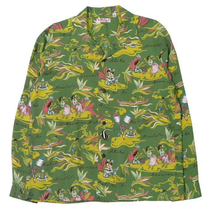 SUN SURF サンサーフ 長袖 レーヨンハワイアンシャツ HAWAIIAN HULA