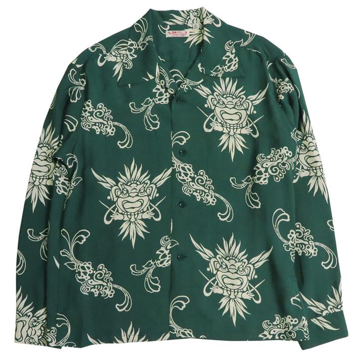 SUN SURF サンサーフ 長袖 レーヨンハワイアンシャツ TIKI アロハ