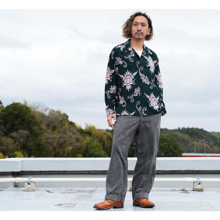 SUN SURF サンサーフ 長袖 レーヨンハワイアンシャツ TIKI アロハ