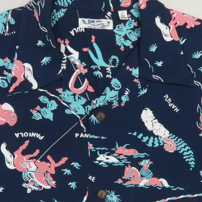 SUN SURF サンサーフ 半袖 レーヨン羽二重 ハワイアンシャツ 「PANIOLA