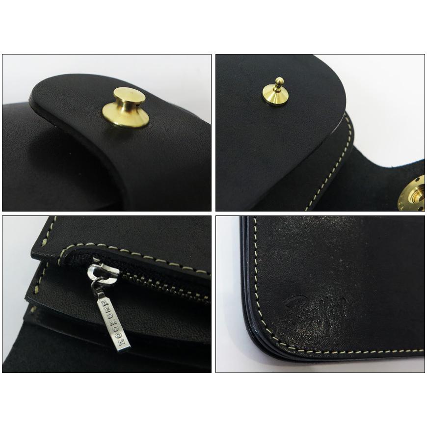 レッドムーンレザー製黒長財布 スナップボタン付き　レザーストラップ付き写真追加 レッドムーンレザー製黒長財布 スナップボタン付き レザーストラップ