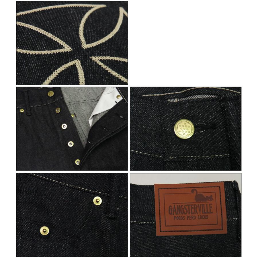 GANGSTERVILLE ギャングスタービル THUG DENIM WIDE BLACK"IRON CROSS"14oz ブラックデニム ワイド ジーンズ アイアンクロス 刺繍｜earthmarket1｜06