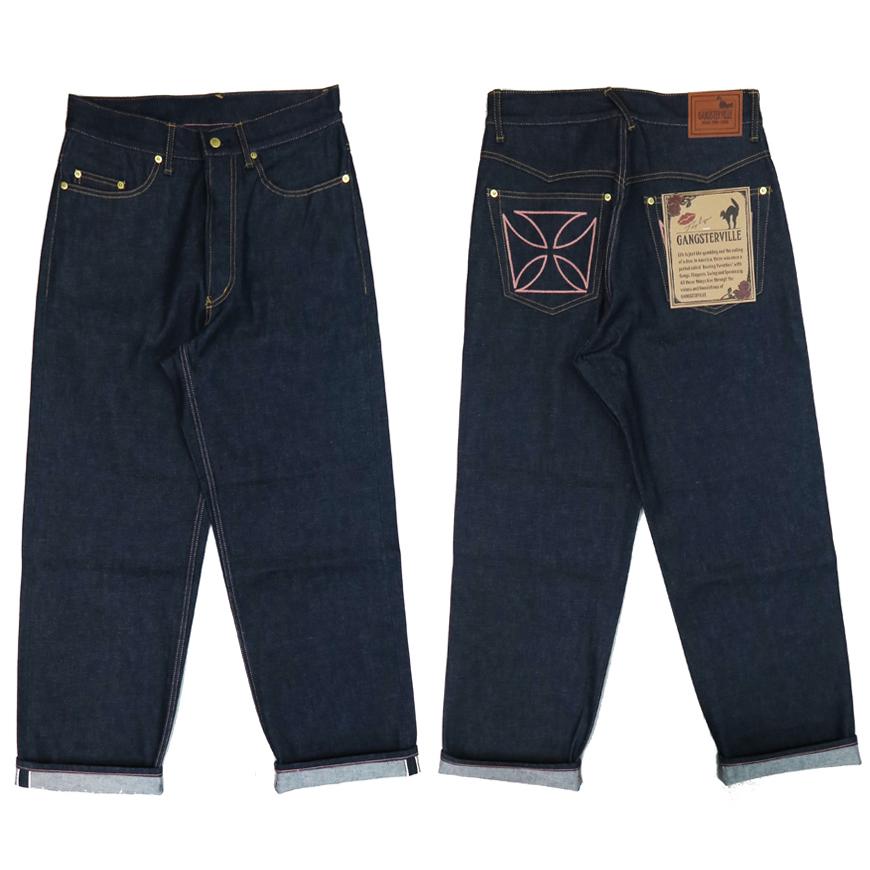GANGSTERVILLE ギャングスタービル THUG DENIM WIDE "IRON CROSS" 14oz デニム ワイド ジーンズ