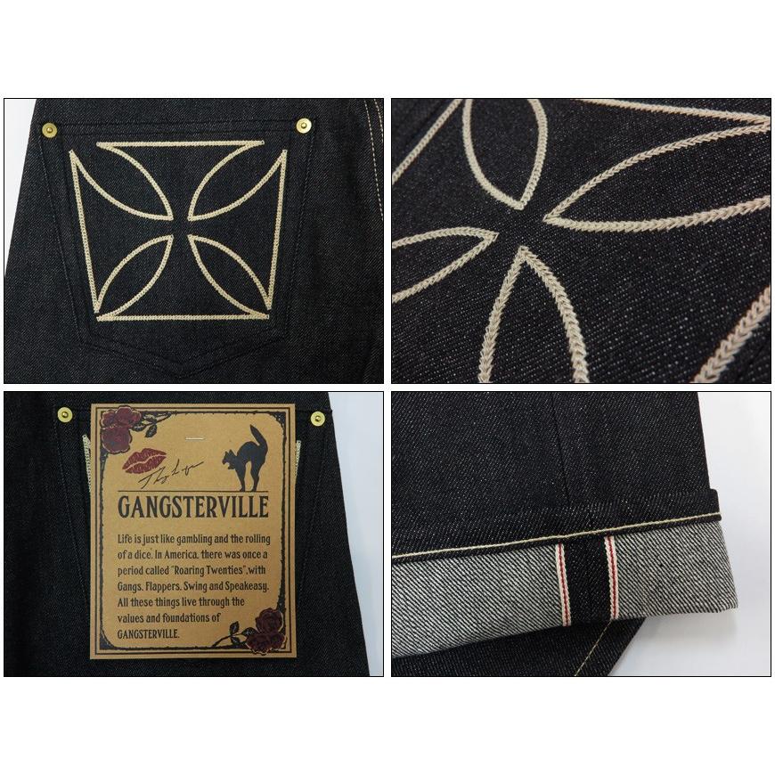 GANGSTERVILLE ギャングスタービル THUG DENIM SLIM "IRON CROSS" ブラック 14oz デニム スリム ジーンズ アイアンクロス 刺繍｜earthmarket1｜04