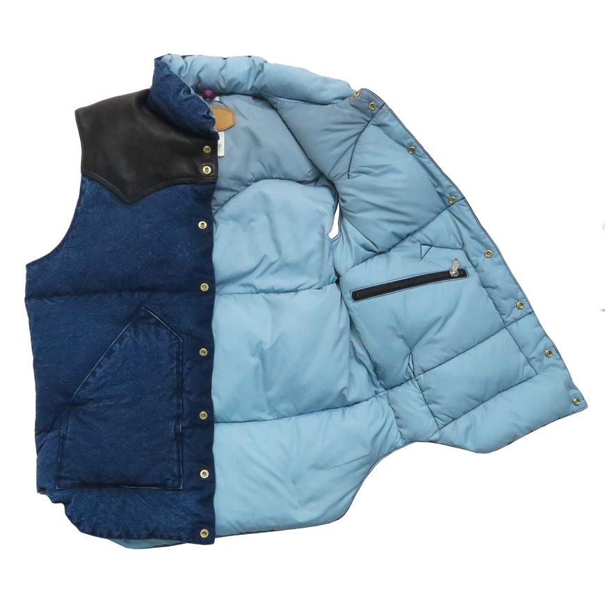 ウェアハウス WAREHOUSE ロッキーマウンテン フェザーベッド ROCKY MOUNTAIN FEATHERBED インディゴシャンブレー ユーズドウォッシュ ダウンベスト ホースハイド｜earthmarket1｜04