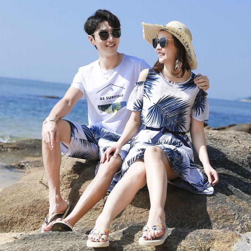 ペアルック ワンピース ｔシャツ カップル 夏 半袖 お揃い 恋人 レディース メンズ パンツ カップル衣装 ワンピース おしゃれ きれい 記念日 プレゼント 海 砂浜 Wm Kenbo Store 通販 Yahoo ショッピング