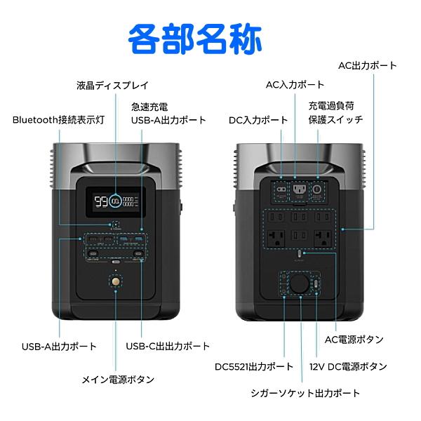 EcoFlow DELTA2 出力1500W 1024Wh 12kg エコフロー 車中泊 ポータブル 家電 電源 蓄電池 ソーラー充電 防災 アウトドア キャンプ｜ease-style｜07