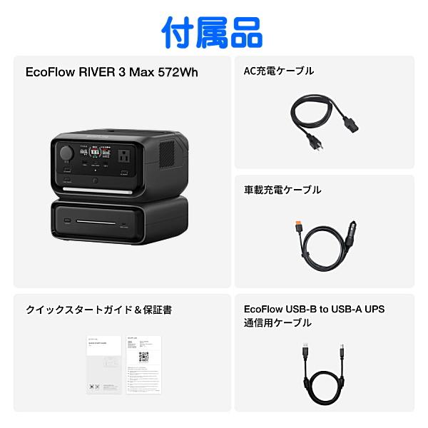 ECOFLOW EcoFlow RIVER3 Max 出力600W 572Wh 8.2kg 5年保証