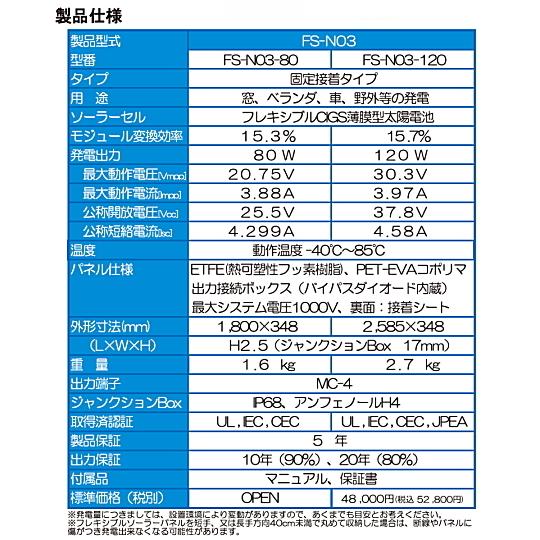 FlexSolar 120W CIGS薄膜型 フレキシブル ソーラー パネル 粘着シート