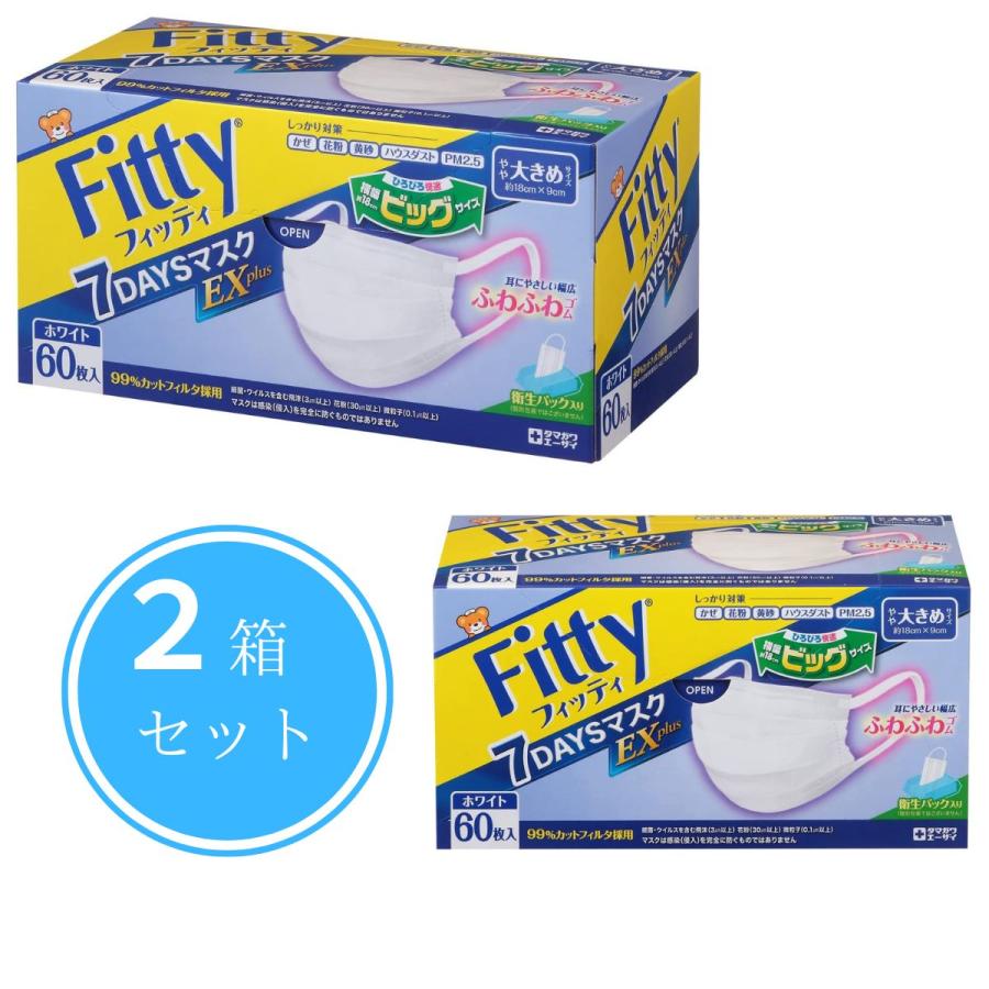 Fitty マスク 不織布 大きめ 大き目 メンズ フィッティ ふしょくふ 立体 おしゃれ ホワイト ホワイ ト 7DAYSマスクEX 2個 ...
