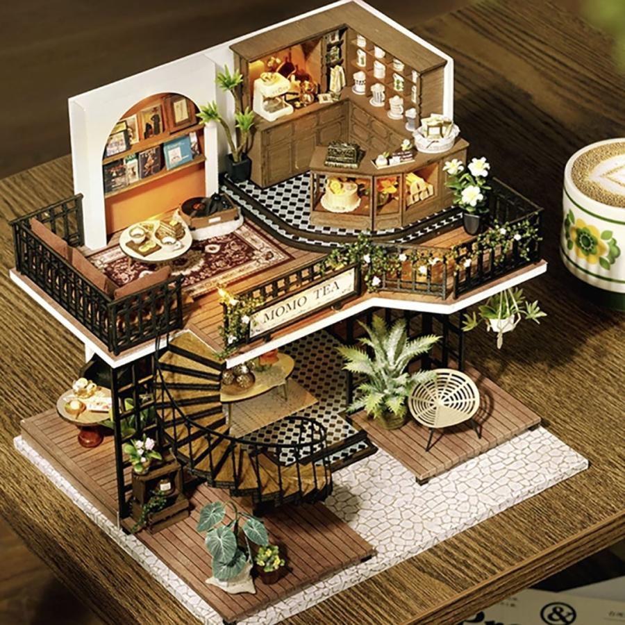 インテリア MOMO TEA ドールハウス ジオラマ 建築模型 DIY ミニチュア 手作りキット セット ヨーロッパ 英国 ティーハウス 紅茶 カフェ 喫茶店 おしゃれ LED｜east-st｜06