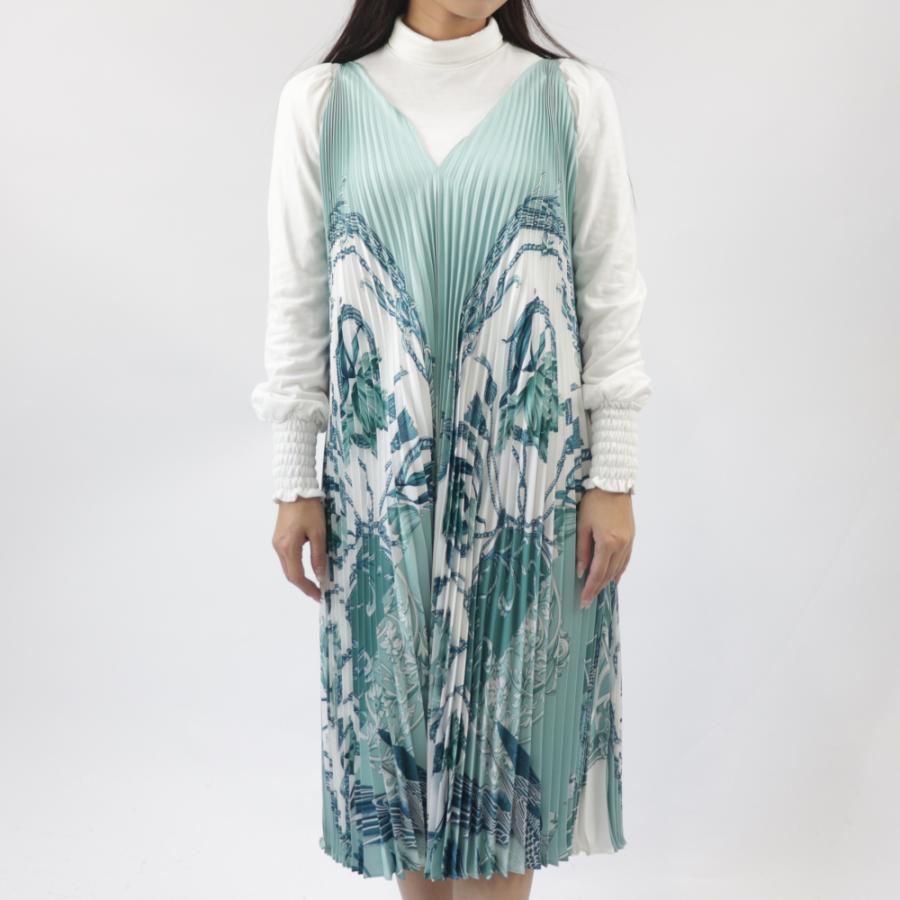 サルバトーレフェラガモブルーホワイト ノースリーブ ロングワンピース