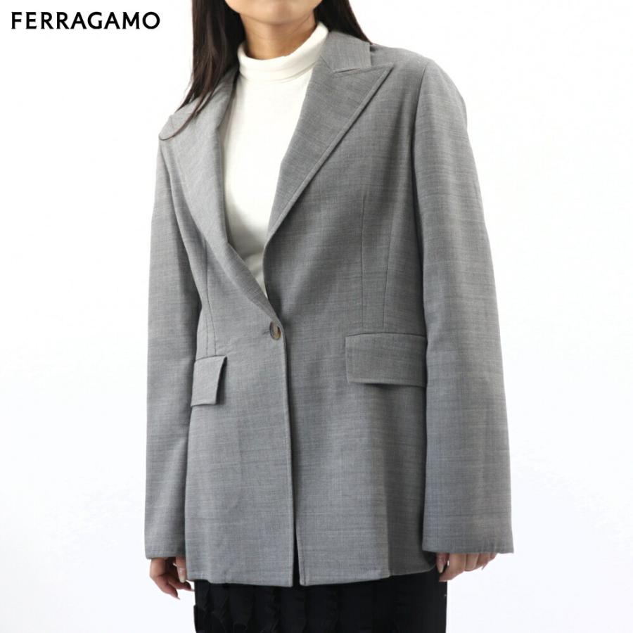 フェラガモ ジャケット レディース グレー シングルブレスト ウール 