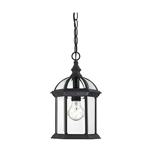Beveled Clear Max. A19 Watt 100 Lantern Hanging Light One Boxwood 60/4979 Lighting Nuvo Glass Fixture Outdoor Black Textured ブラケットライト、壁掛け灯 人気ブラドン