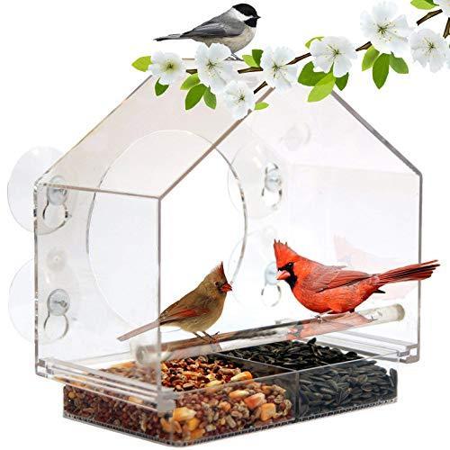 Window Bird House Feeder by Nature Anywhere with Sliding Seed Holder and 4 Extra Strong Suction Cups. Large Bird feeders for Outside. Birdho