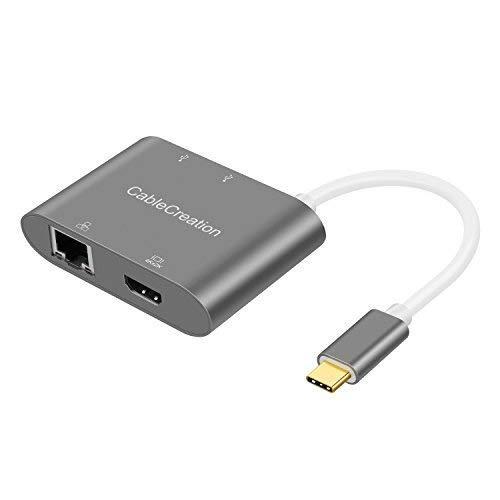 CableCreation USB C - HDMI + イーサネットアダプター 4-in-1 USB Cハブ - 4K HDMI ギガビットイーサネット 2 USB 3.0 Thubderbolt 3対応 MacBook Pro/Air