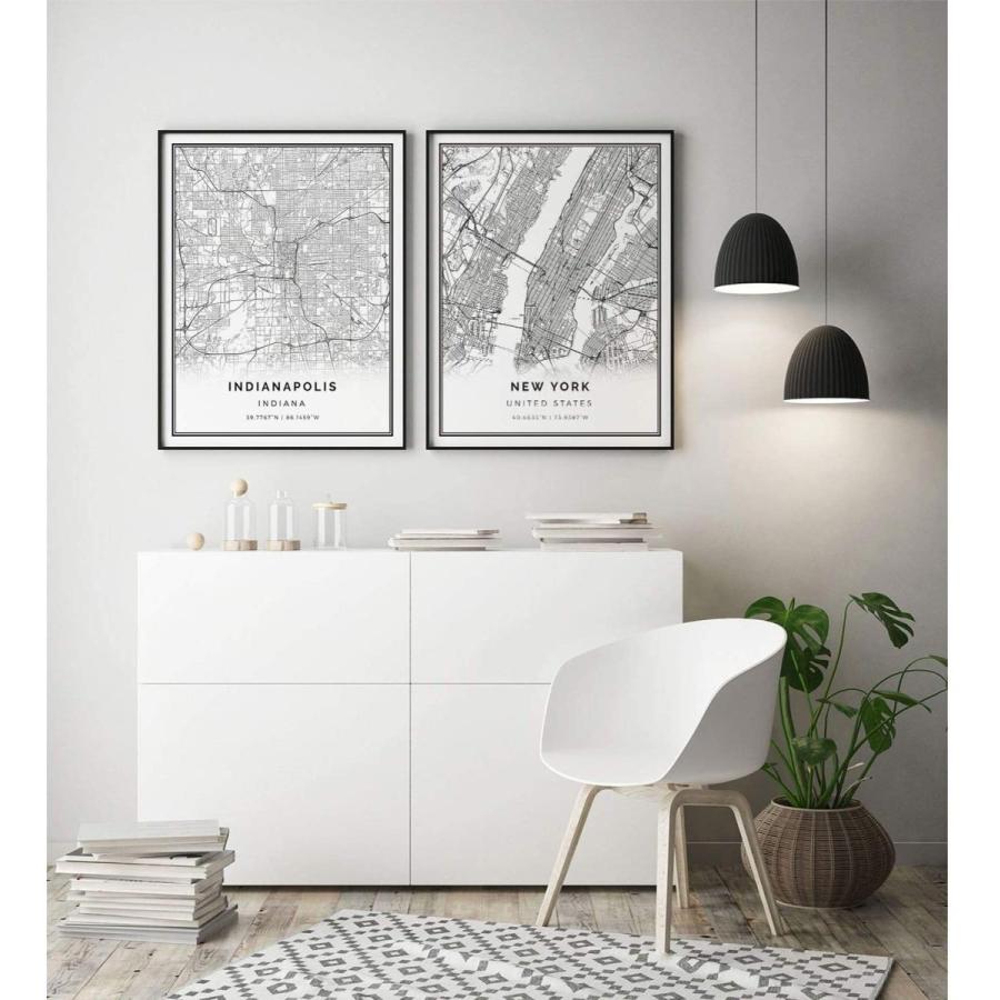 最先端 インディアナポリスマップポスター印刷 モダンブラックandホワイト壁アート Fineアート Printsアートワーク City Indiana Scandinavianホームインテリア レリーフ アート