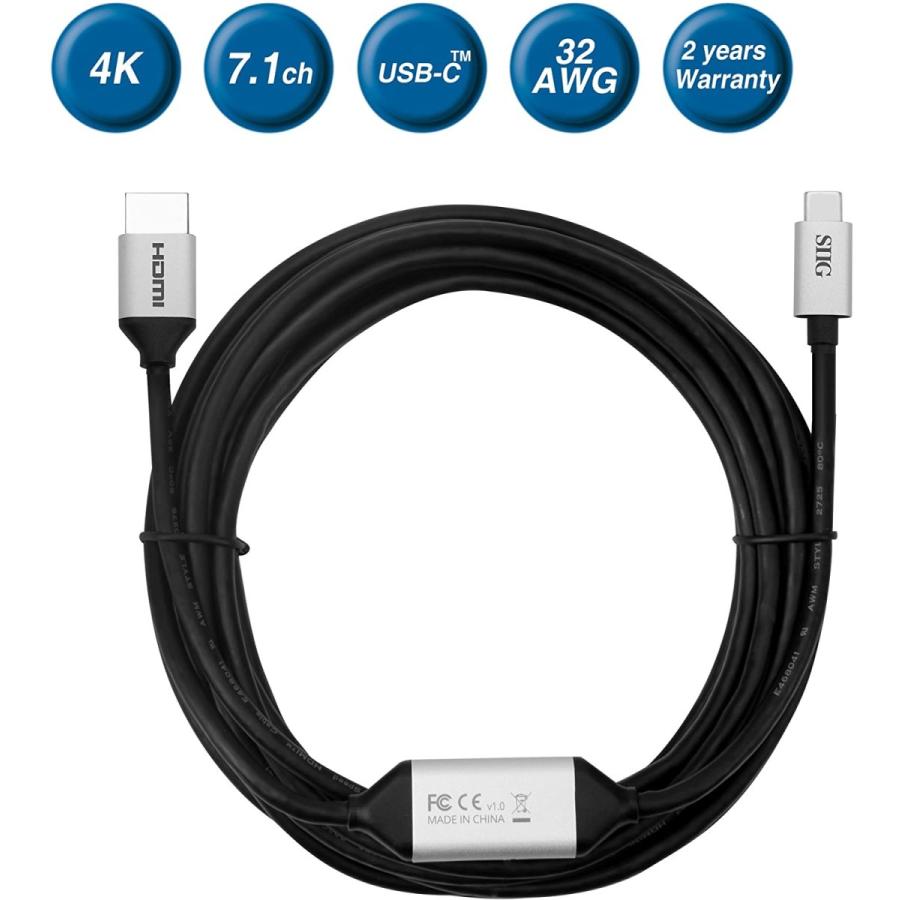 プロモーション SIIG 16.4フィート USB Type C - 4K HDMI アクティブケーブル | Thunderbolt 3対応 | USB-C MacBook Pro iMac Surface Book 2 Pixelbook Galaxy S8/S9/Note