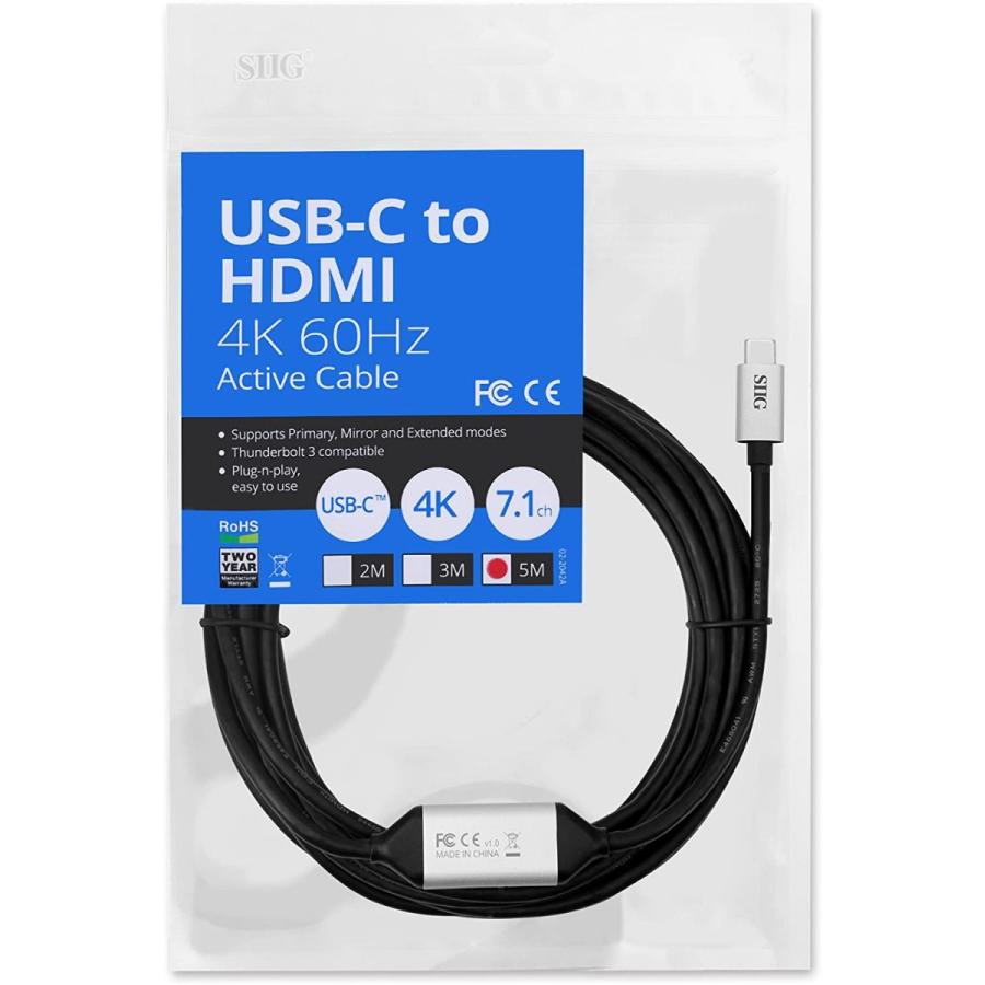 プロモーション SIIG 16.4フィート USB Type C - 4K HDMI アクティブケーブル | Thunderbolt 3対応 | USB-C MacBook Pro iMac Surface Book 2 Pixelbook Galaxy S8/S9/Note
