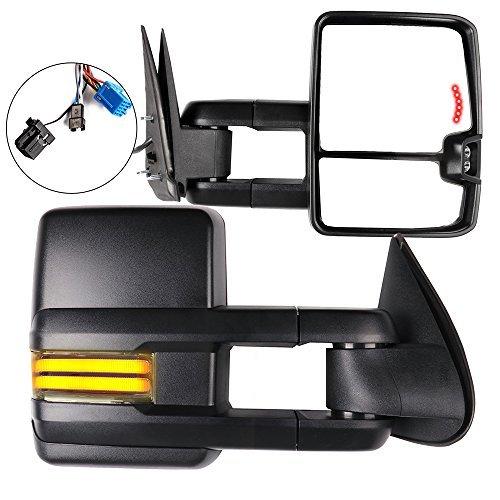 シボレーGMC牽引ミラー ダイナミックランニング ライト付き ブラック リアビューミラー Silverado Sierra 2003-2006 (07Classic) 用 リバースライト 矢印