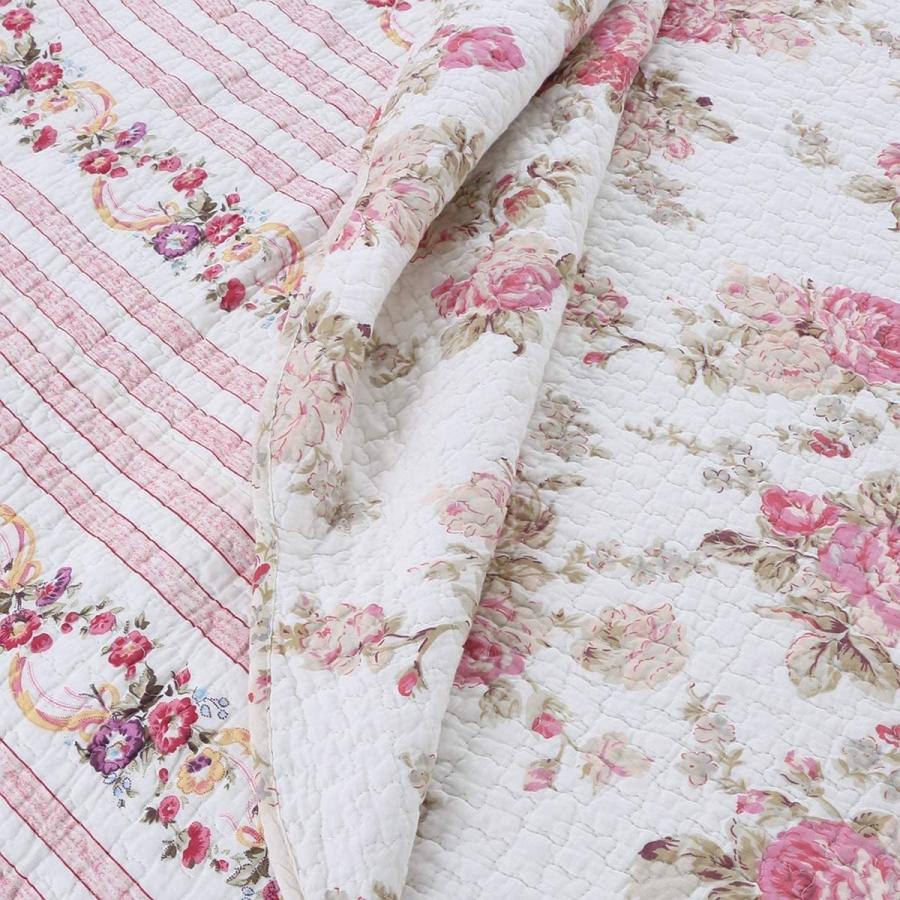 Cozy Line Home Fashions ロマンチックピンク牡丹花柄コットンリバーシブルキルト寝具セット ベッドカバー ピンク牡丹 キングサイズ 3ピース 純正オーダー Www Apartea Fr
