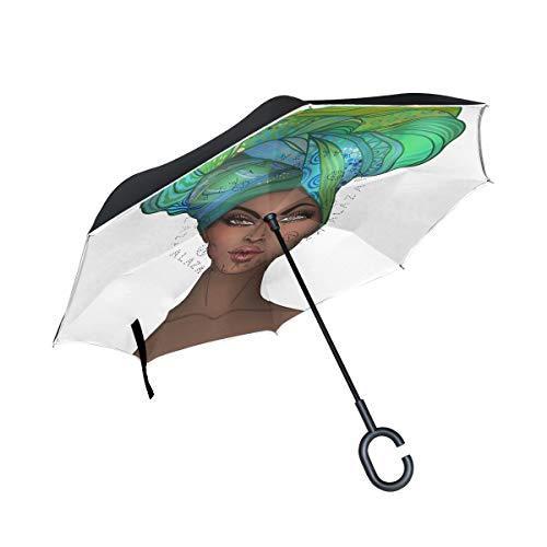 Suabo 逆さ傘 二層 逆折り傘 アフリカ系アメリカ人 かわいい女の子 防風傘 B07gvc39 アフリカ系アメリカ人 かわいい女の子 ゴルフ用傘 雨 C型ハンドル付き 車 イーストリバー 屋外用 購入最安の