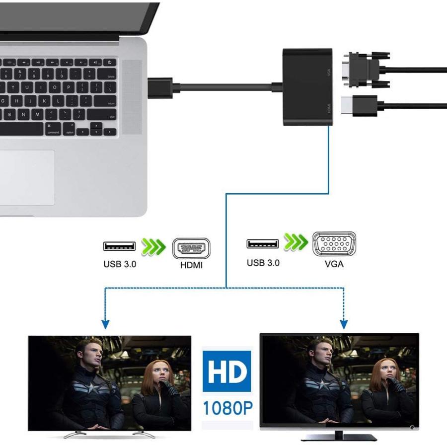 中古通販サイトです USB - HDMI VGAアダプター USB 3.0 - HDMIコンバーター 1080P HDMI VGA同期出力 Windows 10/8/7のみ対応 (ブラック)