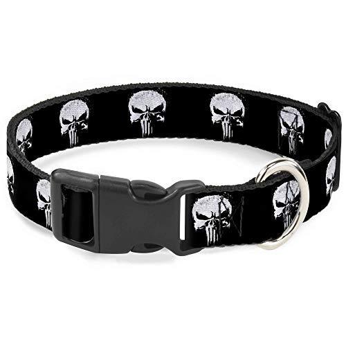 Buckle-Down Dog Collar Plastic Clip Punisher 2017 Series Icon Black White 11 to 17 Inches 1.0 Inch Wide