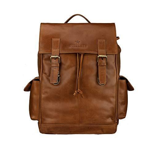 Finelaer Brown Leather Travel School College Bookbag Laptop Rucksack Backpack