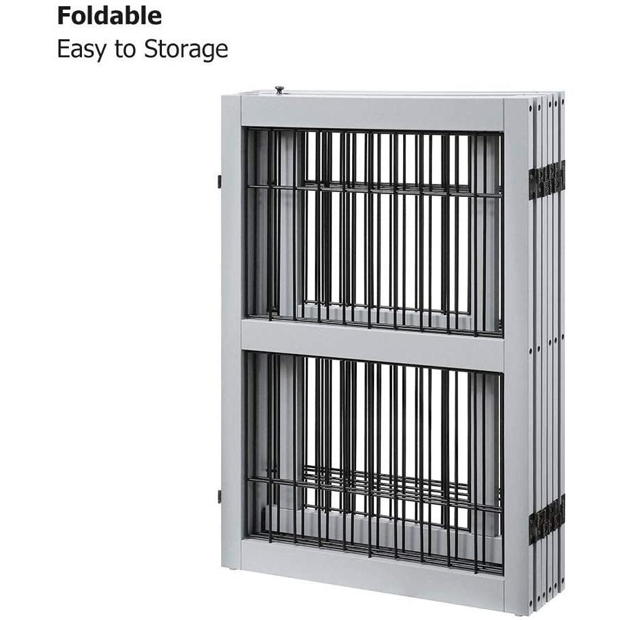 激安セール】【激安セール】unipaws Pet Playpen With Wood And Wire, Panels Extra Wide Freestanding Walk Through Dog Gate With Support Feet, Foldable Stairs Barrier ペットサークル IRIS 34