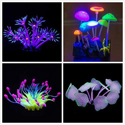 Aquarium Decorations,Simulation Coral Plant Fish Tank Decorations Glowing Silicone Accessories 4 Pieces