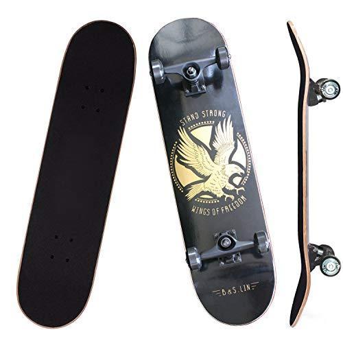 B&S.LIN スケートボード スケートボード一式 31インチ x 8インチ ABEC-7ベアリング 95A 高反発ポリウレタンクッション プロスケートボード キッズ ティーン