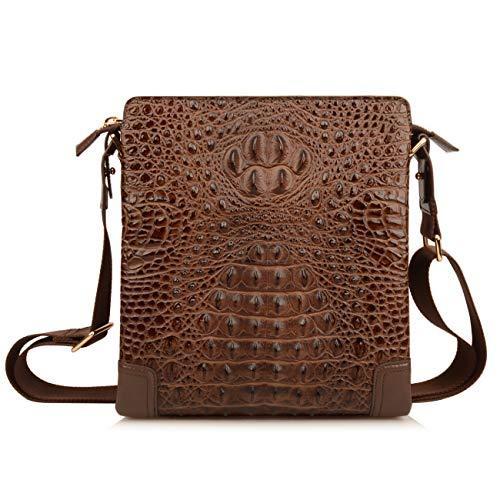 Ainifeel メンズ メッセンジャーバッグ クロコダイル エンボス加工 エンボス加工 本革 メンズファッション パース メッセンジャーバッグ ブラウン ショルダーバッグ M B0fz527r 25 2 イーストリバー ファッション販売中 の