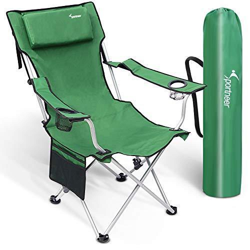 Sportneer Oversized Camping Folding Chair, Adjustable Back Reclining Camp Chairs with Cup Holders, Pillow and armrests, Heavy Duty 350lbs Ca