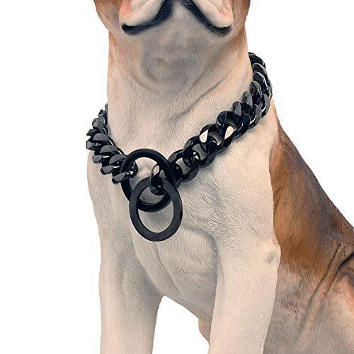 Martingale Black Chain Cuban Link Dog Collars for Small Medium Large Dogs, 15mm Wide Metal Stainless Steel Choker