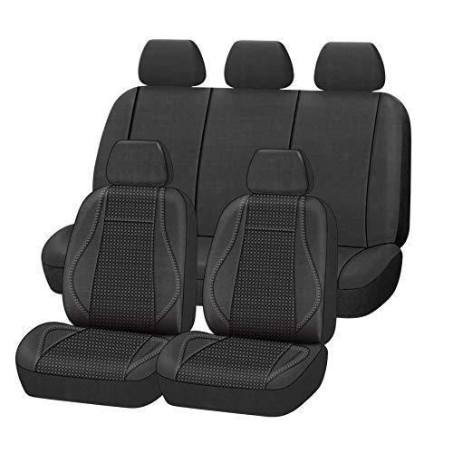 CAR-GRAND ユニバーサルジャカードカーシートカバー 通気性100% 5mm複合スポンジ入り エアバッグ対応 (ブラック)
