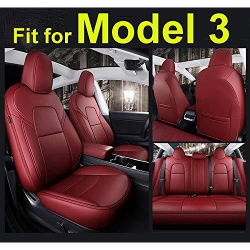 INCH EMPIRE カーシートカバー テスラモデル3用 PUレザーシートプロテクター モデル3 2017 2018 2019 202020用 オールシーズン レッド model3Lea