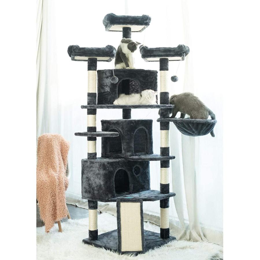 Hey brother XL Size Cat Tree, イーストリバーのHey brother Cat Tower Cozy with Cat 3  Caves, 3 Cozy Perches, Activity Board, Stable Center Posts, Cat Bei  Scratching イーストリバー for Kitten/Gig B08FRGF4KF