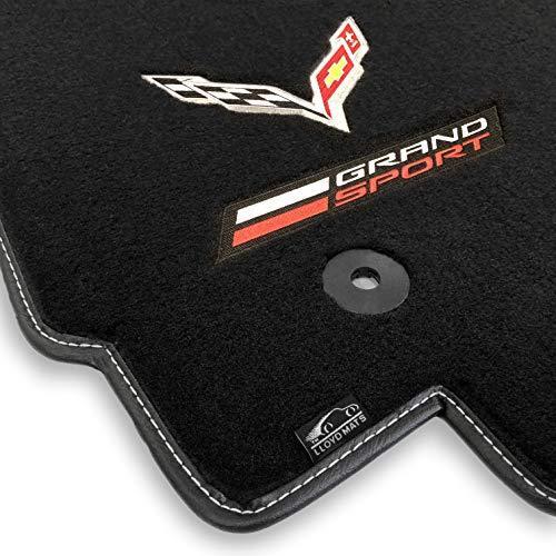 Lloyd Mats プレミアムバインディングフロアマット コルベットC7 2014-2019 (ブラックとホワイト) チャコール、2枚 - グランドスポーツフラッグ)