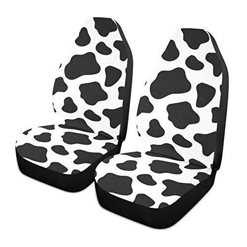ALAZA Black and White Cow Print Car Seat Covers Front Seats Only for Women Men Seat Covers w/Organizer Pocket for Cars SUV Truck Sedan