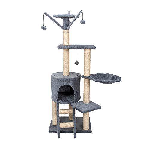 YOUNG POONG 54” Cat Tree Pet Furniture Cat Condo with House,Natural Sisal Rope Scratching Post for Cats and Kittens Gray Blue