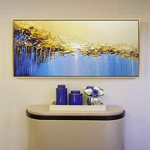 Skyinbags Oil Painting On Canvas Large Hand Painted，Modern Abstract Golden Blue Landscape Wall Paintings Artwork Decor for